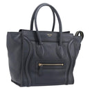 CELINE Luggage Nano Hand Bag Leather Gray Gold Auth BA15888V-1
