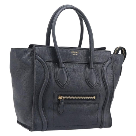 CELINE Luggage Nano Hand Bag Leather Gray Gold Auth BA15888V