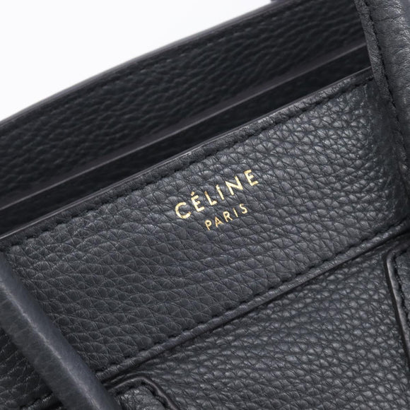 CELINE Luggage Nano Hand Bag Leather Gray Gold Auth BA15888V