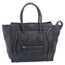 CELINE Luggage Nano Hand Bag Leather Gray Gold Auth BA15888V-13