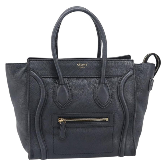 CELINE Luggage Nano Hand Bag Leather Gray Gold Auth BA15888V