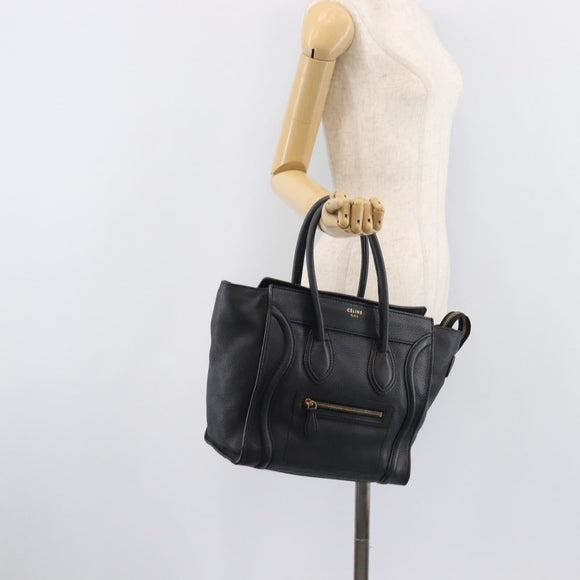 CELINE Luggage Nano Hand Bag Leather Gray Gold Auth BA15888V