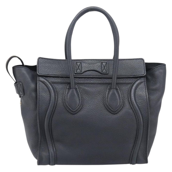 CELINE Luggage Nano Hand Bag Leather Gray Gold Auth BA15888V