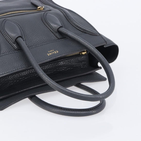 CELINE Luggage Nano Hand Bag Leather Gray Gold Auth BA15888V