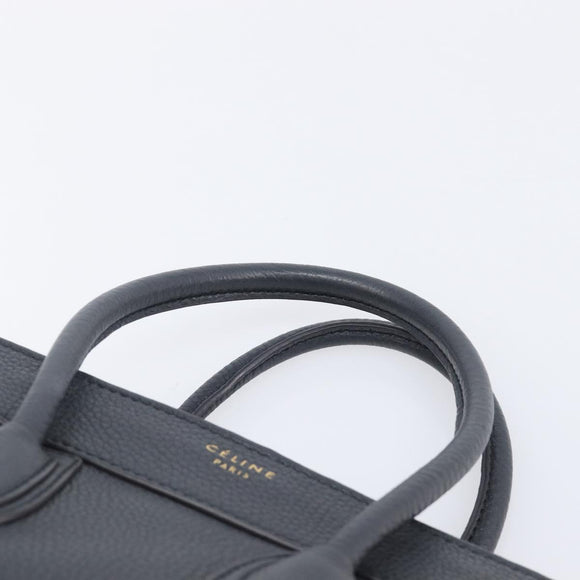 CELINE Luggage Nano Hand Bag Leather Gray Gold Auth BA15888V