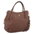 PRADA Hand Bag Vittero Dino Leather 2way Brown Gold Auth BA15889V-1