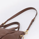 PRADA Hand Bag Vittero Dino Leather 2way Brown Gold Auth BA15889V-16