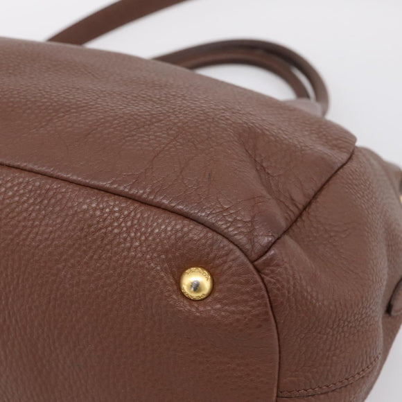 PRADA Hand Bag Vittero Dino Leather 2way Brown Gold Auth BA15889V