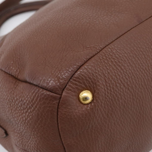 PRADA Hand Bag Vittero Dino Leather 2way Brown Gold Auth BA15889V