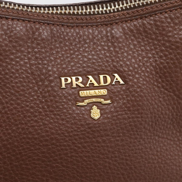 PRADA Hand Bag Vittero Dino Leather 2way Brown Gold Auth BA15889V