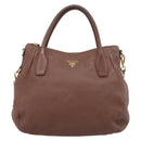 PRADA Hand Bag Vittero Dino Leather 2way Brown Gold Auth BA15889V-13