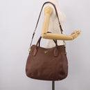 PRADA Hand Bag Vittero Dino Leather 2way Brown Gold Auth BA15889V-28