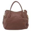 PRADA Hand Bag Vittero Dino Leather 2way Brown Gold Auth BA15889V-2