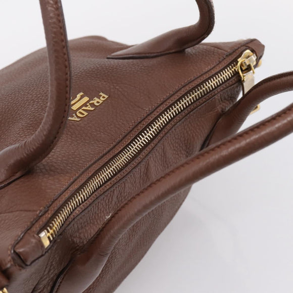 PRADA Hand Bag Vittero Dino Leather 2way Brown Gold Auth BA15889V