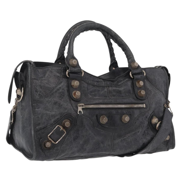 Balenciaga The Giant Part Time Bag Leather 2way Gray Silver 173082 Auth BA15890A
