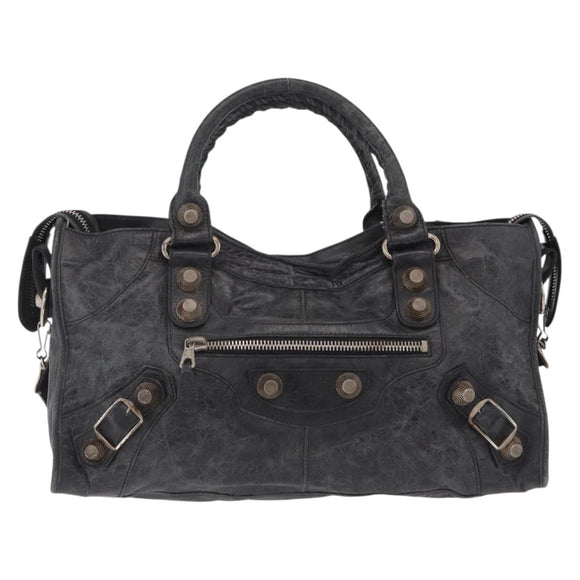Balenciaga The Giant Part Time Bag Leather 2way Gray Silver 173082 Auth BA15890A
