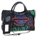 Balenciaga The City Graffiti Hand Bag Leather 2way Black 505550 Auth BA15893SAM-1