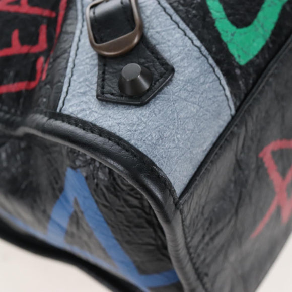Balenciaga The City Graffiti Hand Bag Leather 2way Black 505550 Auth BA15893SAM
