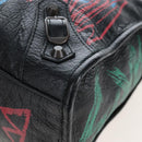 Balenciaga The City Graffiti Hand Bag Leather 2way Black 505550 Auth BA15893SAM-11