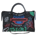 Balenciaga The City Graffiti Hand Bag Leather 2way Black 505550 Auth BA15893SAM-2