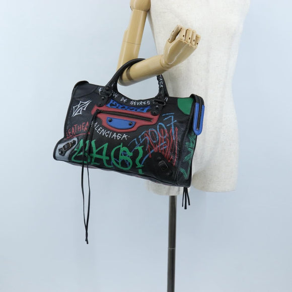 Balenciaga The City Graffiti Hand Bag Leather 2way Black 505550 Auth BA15893SAM
