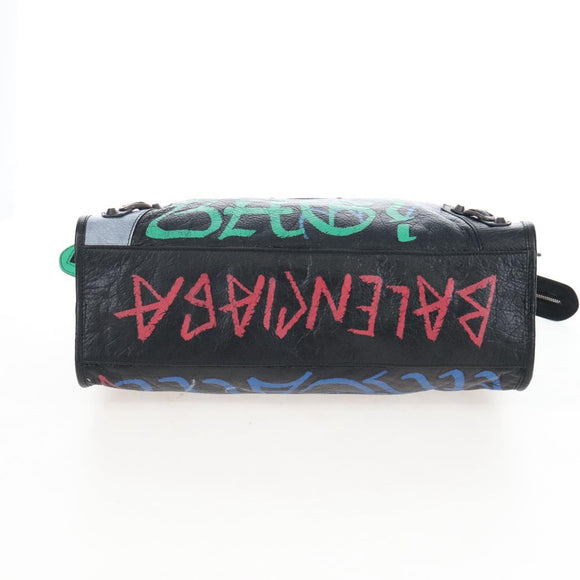 Balenciaga The City Graffiti Hand Bag Leather 2way Black 505550 Auth BA15893SAM