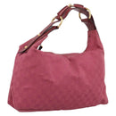 GUCCI GG Canvas Horsebit Shoulder Bag Pink Gold 115867 Auth BA15896V-1
