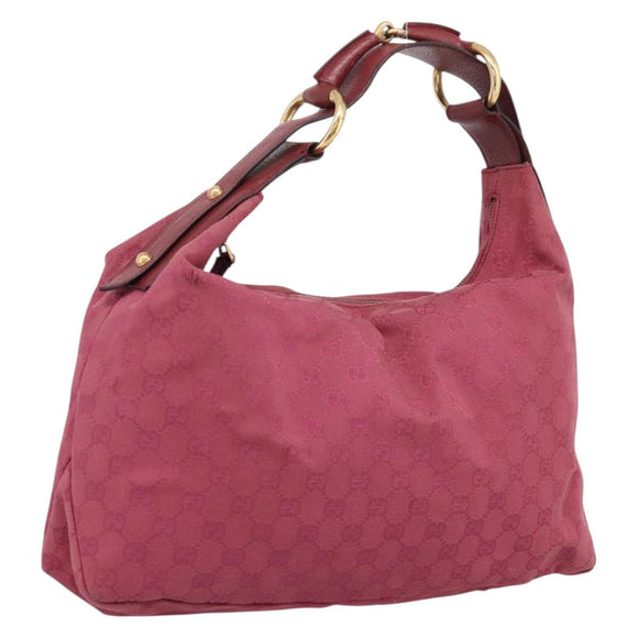 GUCCI GG Canvas Horsebit Shoulder Bag Pink Gold 115867 Auth BA15896V