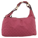 GUCCI GG Canvas Horsebit Shoulder Bag Pink Gold 115867 Auth BA15896V-13