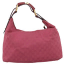 GUCCI GG Canvas Horsebit Shoulder Bag Pink Gold 115867 Auth BA15896V-2