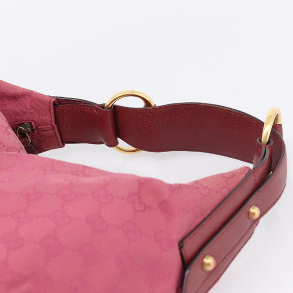 GUCCI GG Canvas Horsebit Shoulder Bag Pink Gold 115867 Auth BA15896V