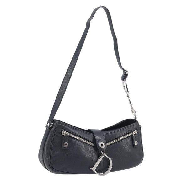 Christian Dior Shoulder Bag Leather Black Silver Auth BA15898SAM