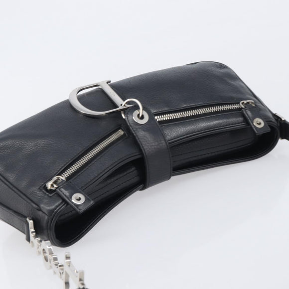 Christian Dior Shoulder Bag Leather Black Silver Auth BA15898SAM