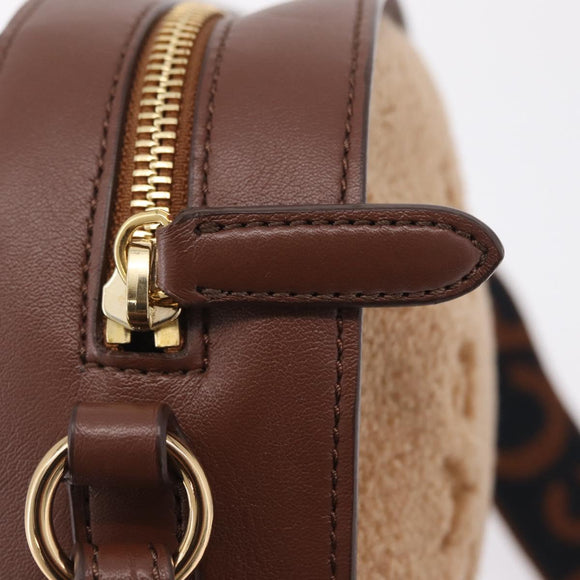 Stella McCartney Chain Shoulder Bag Leather Boa Brown Gold Auth BA15899A