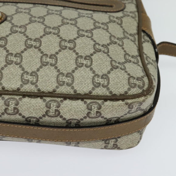 GUCCI GG Plus Supreme Shoulder Bag PVC Beige Gold Auth BA1591