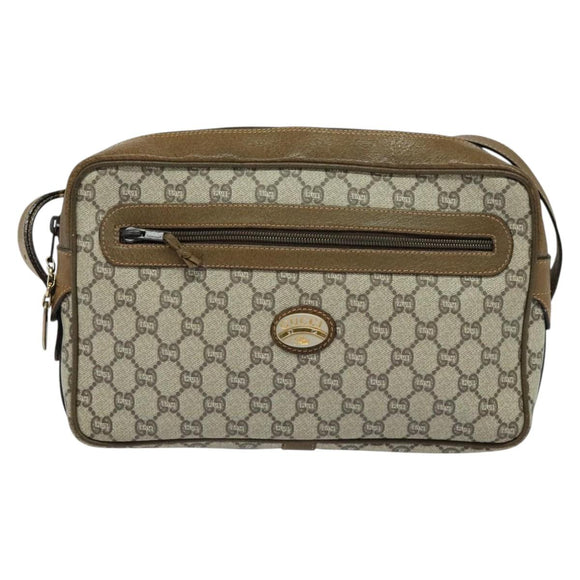 GUCCI GG Plus Supreme Shoulder Bag PVC Beige Gold Auth BA1591