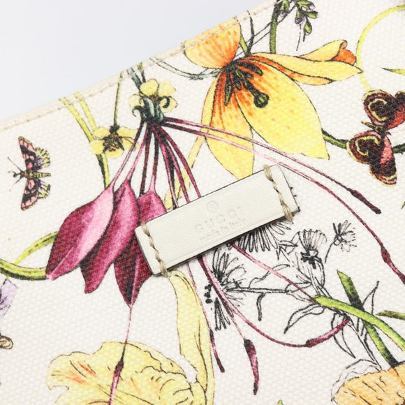 GUCCI Flora Tote Bag Canvas White 282439 Auth BA15910V