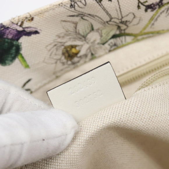 GUCCI Flora Tote Bag Canvas White 282439 Auth BA15910V