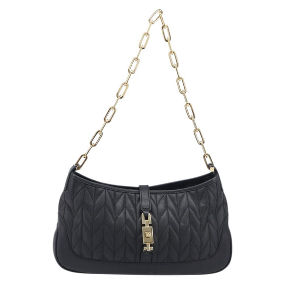 GUCCI Jackie Chain Shoulder Bag Leather Black Gold 001 4032 Auth BA15911M