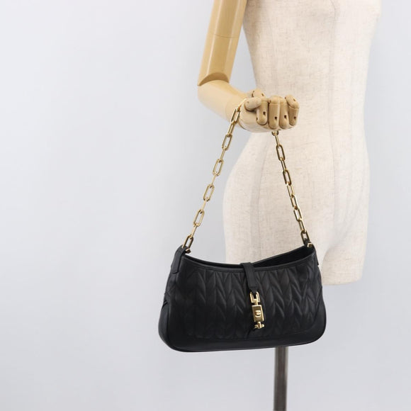 GUCCI Jackie Chain Shoulder Bag Leather Black Gold 001 4032 Auth BA15911M