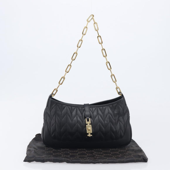 GUCCI Jackie Chain Shoulder Bag Leather Black Gold 001 4032 Auth BA15911M