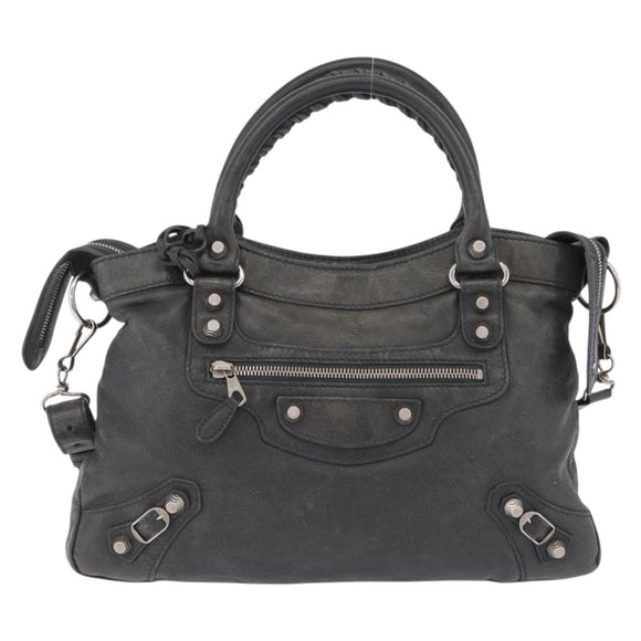 Balenciaga Giant Town Hand Bag Leather 2way Gray Silver 285434 Auth BA15913V