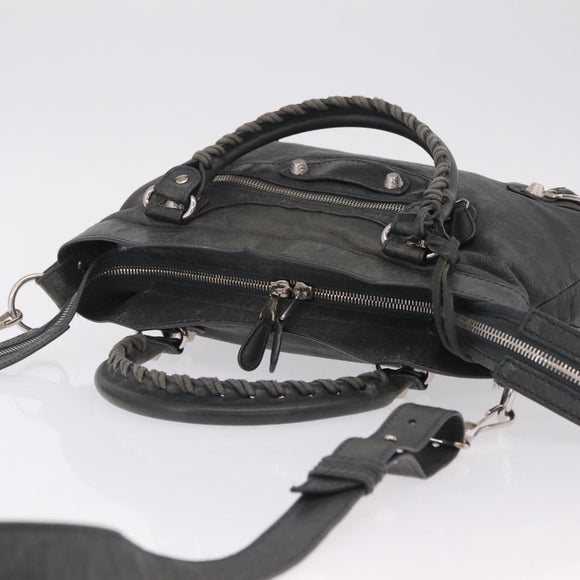 Balenciaga Giant Town Hand Bag Leather 2way Gray Silver 285434 Auth BA15913V