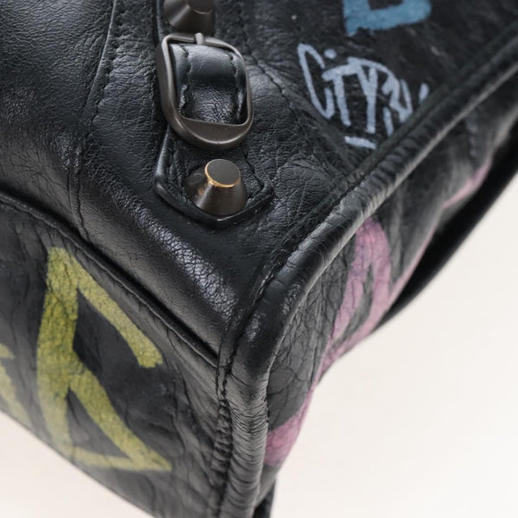 Balenciaga Classic City Graffiti Bag Leather 2way Black 431621 Auth BA15914M