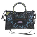 Balenciaga Classic City Graffiti Bag Leather 2way Black 431621 Auth BA15914M-2