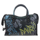 Balenciaga Classic City Graffiti Bag Leather 2way Black 431621 Auth BA15914M-3