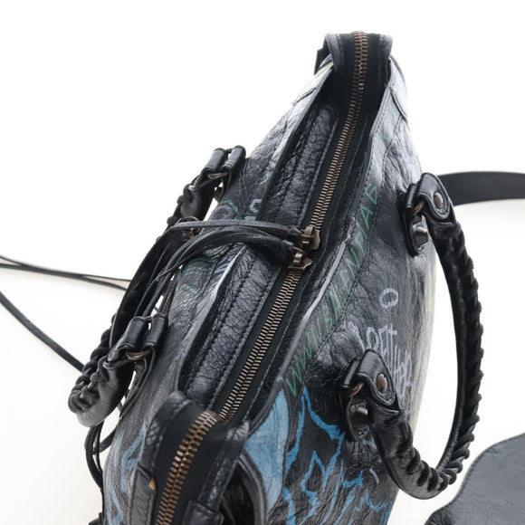 Balenciaga Classic City Graffiti Bag Leather 2way Black 431621 Auth BA15914M