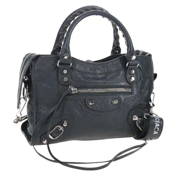Balenciaga Classic Mini City Bag Leather 2way Gray Silver 300295 Auth BA15915M