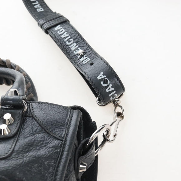 Balenciaga Classic Mini City Bag Leather 2way Gray Silver 300295 Auth BA15915M
