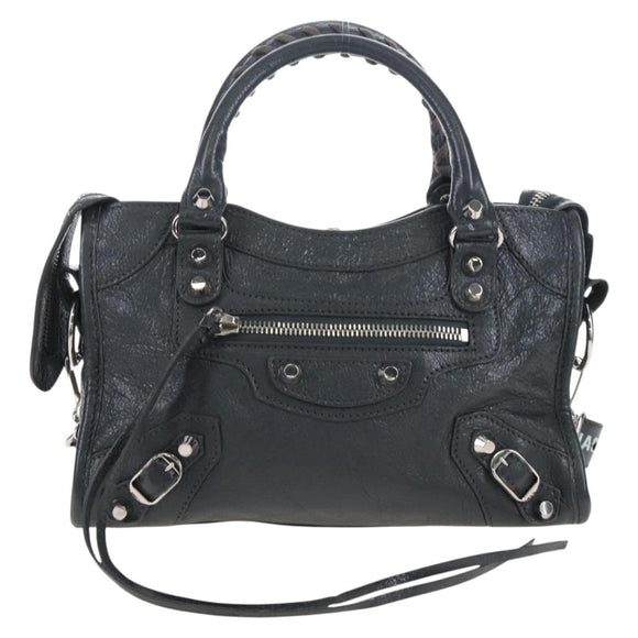 Balenciaga Classic Mini City Bag Leather 2way Gray Silver 300295 Auth BA15915M